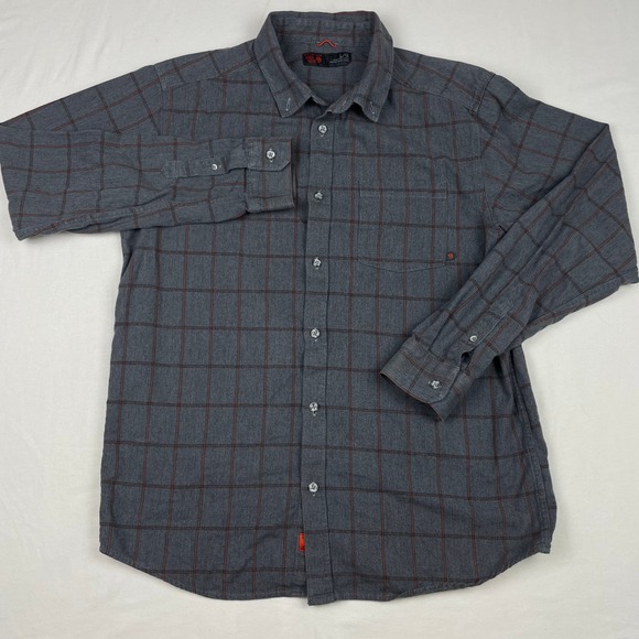 Mountain Hardwear Mens Gray Orange Grid Flannel Button Down Shirt Large L/G - Picture 2 of 7